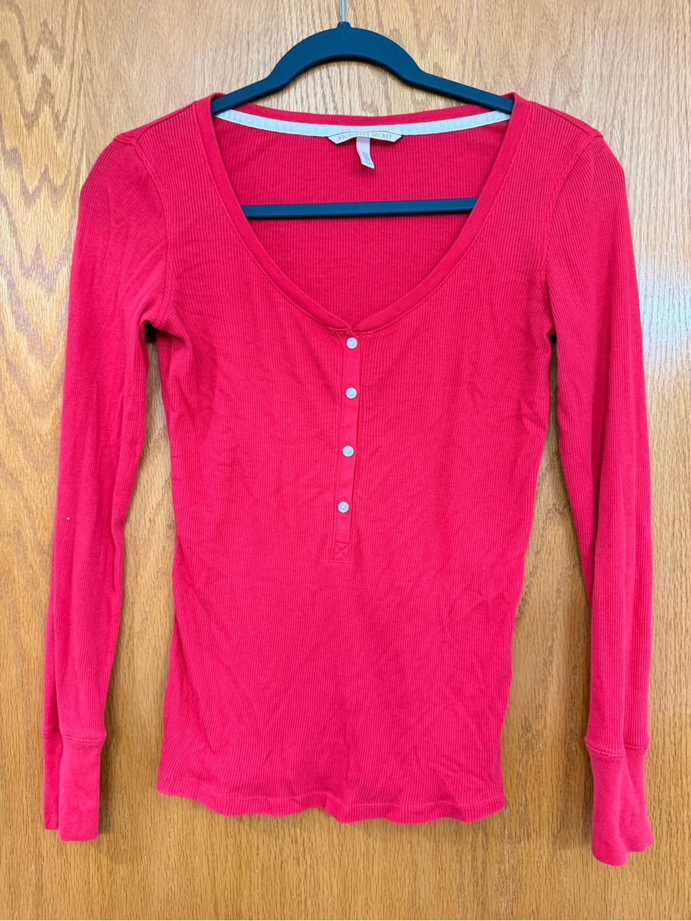Victoria's Secret Red Long-Sleeve Henley Ribbed Top